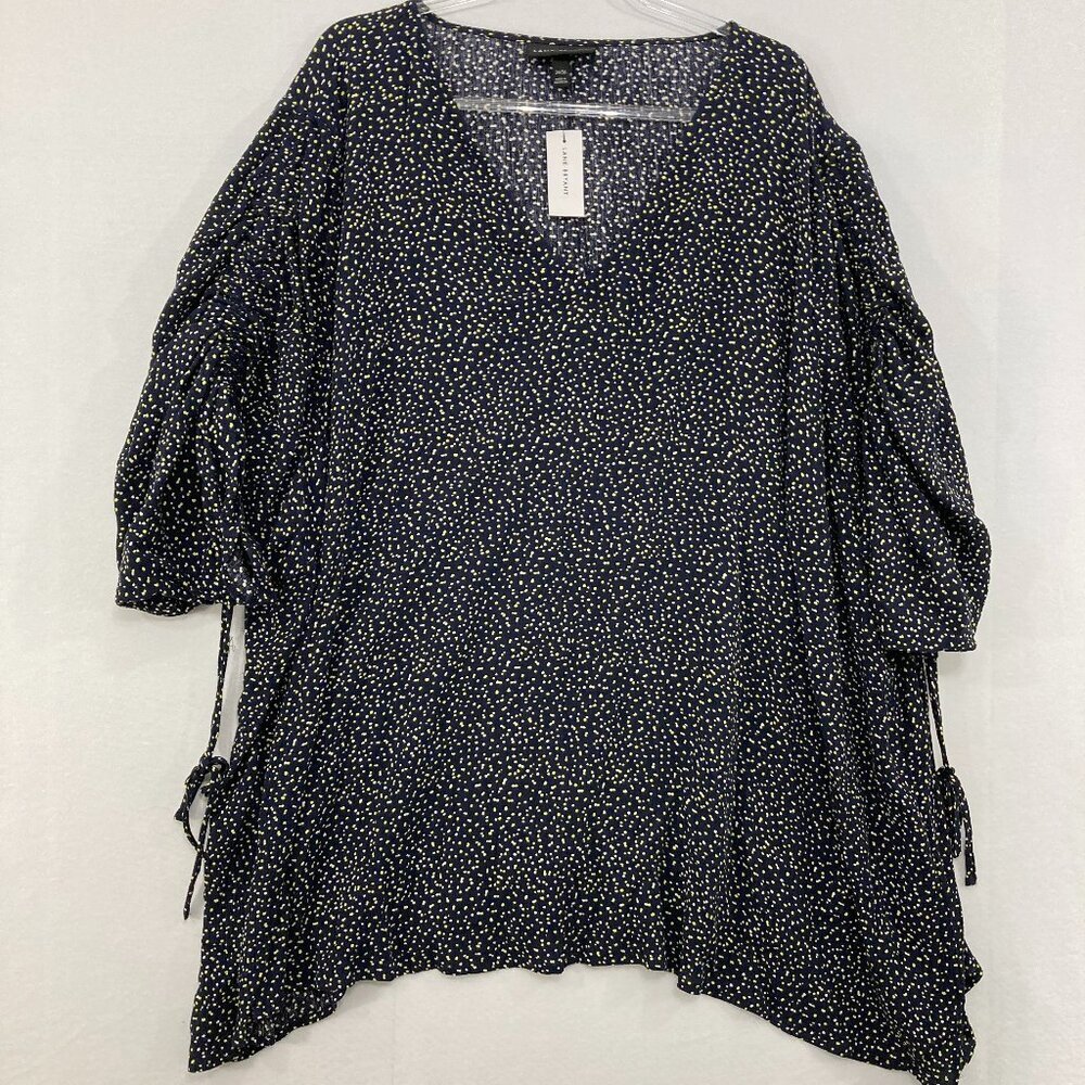New Lane Bryant size 34/36 or 6X Black White Polka Dot Ruched Sleeve Blouse